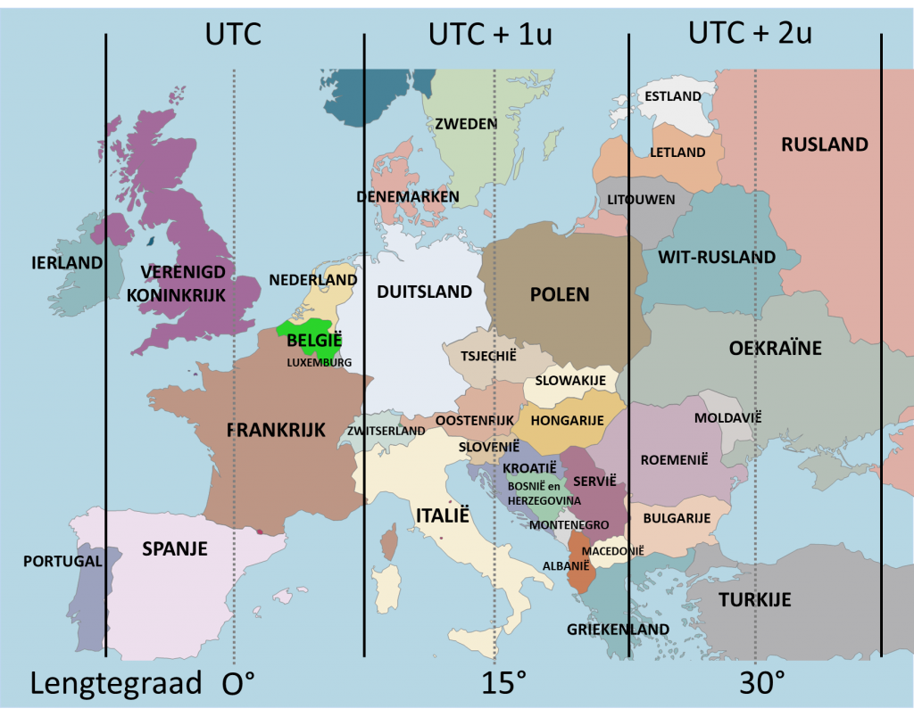 Theoretische tijdzone voor Europa