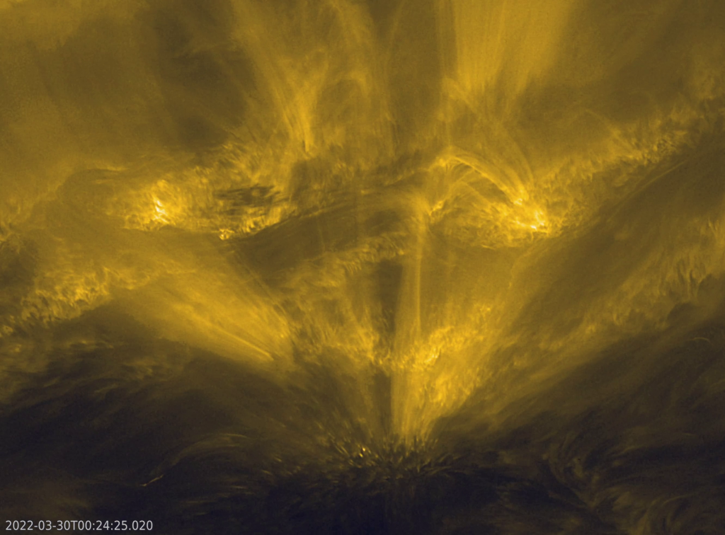 This close-up of the solar atmosphere shows a phenomenon that researchers have tentatively nicknamed "the hedgehog". What exactly the hedgehog is and how it was formed, further research has yet to reveal. 