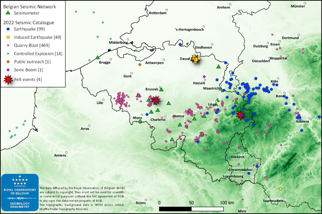 Map of Belgium with 2022 seismic event annotated